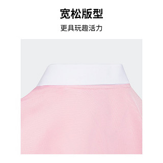 adidas复古风宽松运动翻领短袖POLO衫女大童儿童阿迪达斯三叶草 粉红 128CM