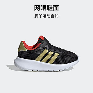 adidas LITE RACER 3.0 EL休闲学步鞋男婴童阿迪达斯轻运动 黑色/金色/红色 22码