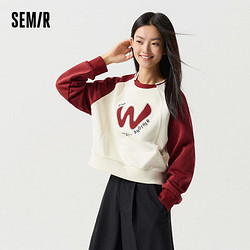 Semir 森马 卫衣女短款设计感字母绣花宽松衣服个性春季插肩袖套头衫小众