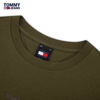 TOMMY JEANS24春夏男装纯棉平纹针织刺绣净色百搭合身短袖T恤18266 橄榄绿MR1 L （：150-165斤）