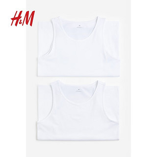 H&M男装背心2件装夏季标准版型休闲弹力圆领棉质汗布背心0649098 黑色 175/100A