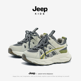 Jeep男童鞋子2024春秋老爹跑步鞋轻便透气女童儿童运动鞋春款 浅灰绿 30码 鞋内长约19.2cm