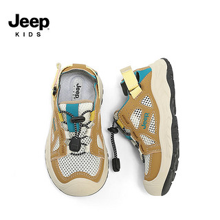 Jeep吉普童鞋男童网鞋夏季单网鞋子儿童运动鞋2024网面透气女童鞋 摩卡棕/象牙白 30码 鞋内约长19.6cm