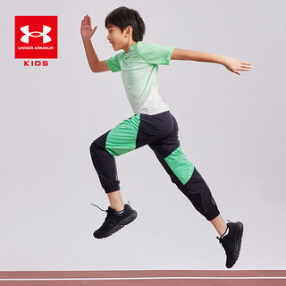 安德玛（Under Armour）男童短袖t恤夏装儿童短袖t恤速干衣男大小童圆领透气运动上衣童装 黄绿 130cm