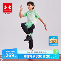 安德玛（Under Armour）男童短袖t恤夏装儿童短袖t恤速干衣男大小童圆领透气运动上衣童装 黄绿 170cm