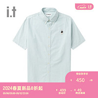 :CHOCOOLATE it 男装细条纹短袖衬衫2024夏季清爽少年感8388BU GRX/绿色 S