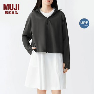 无印良品（MUJI）女式 防紫外线 拉链短款连帽衫夏季款防晒服防晒衣女款BB12CC4S 炭灰色 M 160/84A