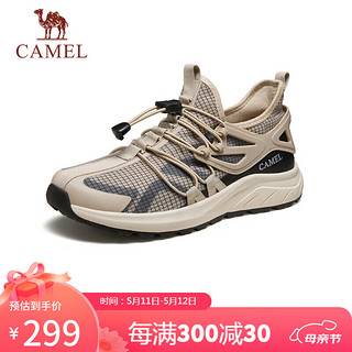 骆驼（CAMEL）男士运动免系透气快穿休闲鞋 G14S342151 杏/黑 38 