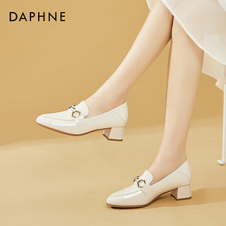 DAPHNE 达芙妮 粗跟单鞋女尖头中跟英伦风乐福鞋小皮鞋女4623101060 米色 35