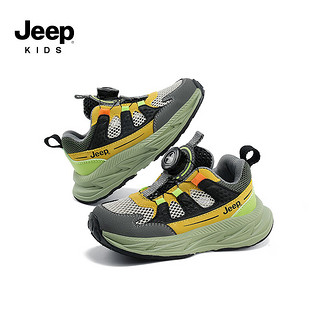 Jeep吉普儿童运动鞋夏季透气网面鞋2024软底跑步鞋男女童鞋子 古董黄/暗夜 31码 鞋内长约19.6cm