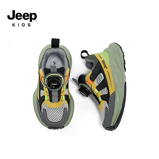 Jeep吉普儿童运动鞋夏季透气网面鞋2024软底跑步鞋男女童鞋子 古董黄/暗夜 31码 鞋内长约19.6cm