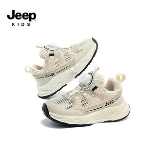 Jeep吉普儿童运动鞋夏季透气网面鞋2024软底跑步鞋男女童鞋子 玄云灰/暗夜绿 34码 鞋内长约21.6cm