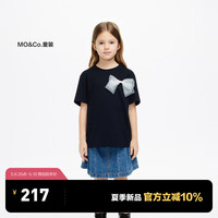 little MO&Co.吸湿速干 little moco童装24夏装女童甜酷蝴蝶结短袖T恤衫 黑色  110/56