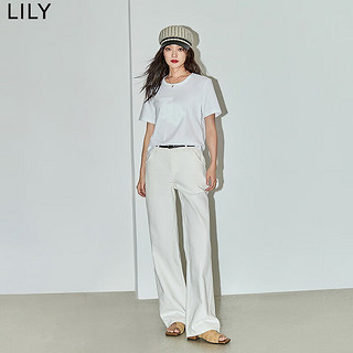 LILY2024夏女装舒适柔软休闲通勤款精致绣花百搭基础款白T恤 601白色 M