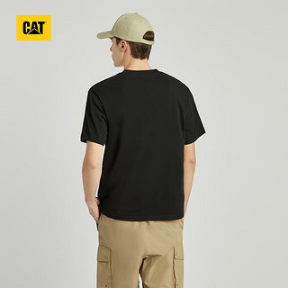 CAT卡特24夏男户外休闲字母LOGO印花全棉舒适宽松短袖T恤 黑色 S