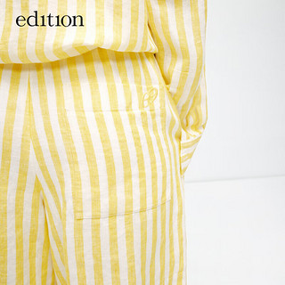 edition【高圆圆同款】E+轻生活系列2024夏夏日感条纹直筒亚麻短裤 黄白条 S/160