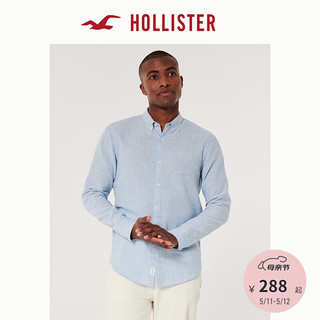 HOLLISTER 24春夏美式长袖亚麻混纺衬衫 男 KI325-4002 浅蓝色 M (180/100A)