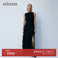 edition【P系列】2024夏时尚解构一字肩无袖黑色西装连衣裙 黑色  M/165