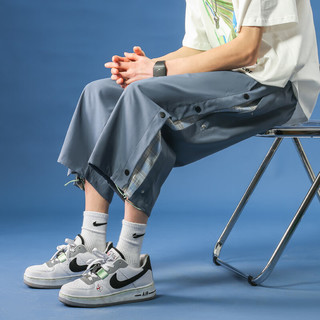 引异格子撞色排扣七分裤男夏季短裤休闲裤大码宽松大裤衩潮流马裤 杏色 XL