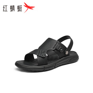 红蜻蜓沙滩鞋男2024夏季户外休闲防滑中老年凉鞋 WTT24116黑色43