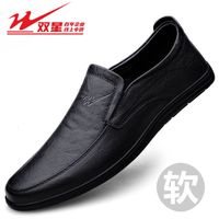 双星 Double Star八特2024男鞋透气牛皮套脚爸爸商务休闲鞋男士软底软皮防滑百搭皮鞋 WDSM-78006黑色 42