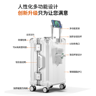 DTA行李箱2024多功能女小型登机铝框拉杆箱大容量26轻便旅行箱子 银灰色（横版） 18英寸 （一年破裂免费换新一次）