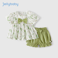 JELLYBABY 小童薄款衣服宝宝森系两件套时髦纯棉衬衫女童套装夏装 米白 110cm