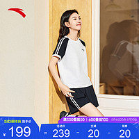 ANTA 安踏 撞色短袖短褲運動套裝女2024夏季新款學院風網球服舒適兩件套
