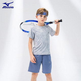 美津浓（MIZUNO）儿童短袖T恤2024男童装中大童速干运动上衣t夏季 浅蓝色 160cm