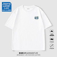 JEANSWEST LIFE 真维斯纯棉短袖t恤男圆领白色衣服夏季情侣款休闲宽松半袖上衣潮