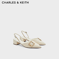 CHARLES&KEITH24夏时尚织扣饰尖头粗跟凉鞋女CK1-60580291 粉白色Chalk 37