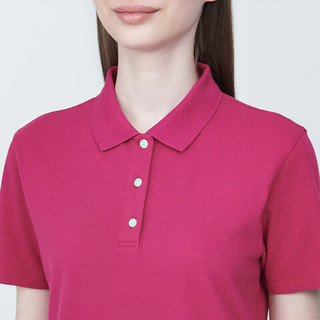 無印良品 MUJI（無印良品 ）女式 水洗珠地网眼织 短袖POLO衫 女款 衬衫纯棉正肩 BB2PZA4S 粉红色 L (165/88A)