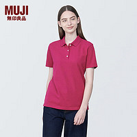 无印良品（MUJI）女式 水洗珠地网眼织 短袖POLO衫 女款 衬衫纯棉正肩 BB2PZA4S 粉红色 S (155/80A)