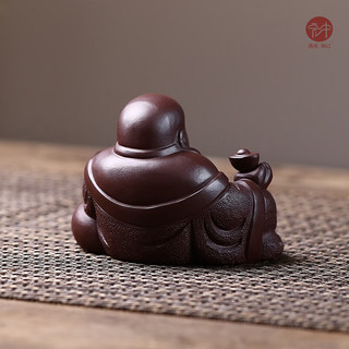 宏中紫砂茶宠弥勒佛可养茶桌摆件全手工笑佛摆件精品小和尚茶玩 托宝弥勒佛-原矿紫泥-中号