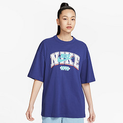 NIKE 耐克 Sportswear 字母Logo印花宽松短袖T恤 女款 健身蓝
