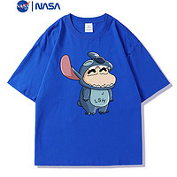 NASA MITOO卡通纯棉短袖T恤男2024夏季新款宽松休闲简约圆领打底衫 蓝色 L