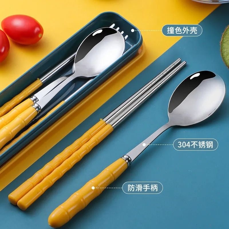 筷子勺子套装便携餐具三件套儿童叉子单人收纳盒食品级