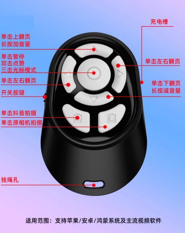 MUZHTEN 慕單 手機藍牙充電遙控器 7鍵頂配款 點贊/翻頁/拍照/視頻等遙控