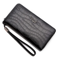 Crocodile鳄鱼恤【520情人节礼物】真皮高档鳄鱼纹头层牛皮时尚手包男士长款钱包男生日礼物T563黑送男友