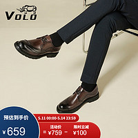 VOLO 犀牛男鞋春季透气厚底男士大头鞋商务正装皮鞋 棕色 39