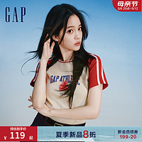 Gap 盖璞 女装2024夏季新款亲肤logo短袖T恤上衣465242 红色 155/76A(XS) 亚洲尺码
