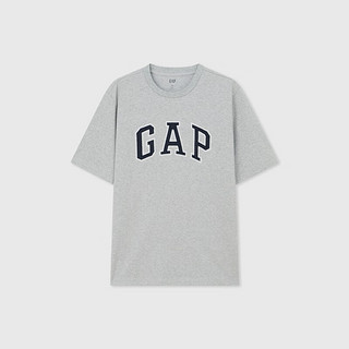 Gap 盖璞 男女装2024夏季新款棉质拼接logo圆领短袖T恤宽松上衣460841 灰色（多款可选）