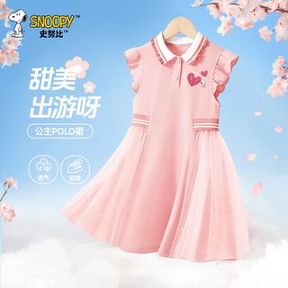 史努比女童裤子2024新款女孩纱裙儿童公主裙拼接学院风洋气中大童连衣裙