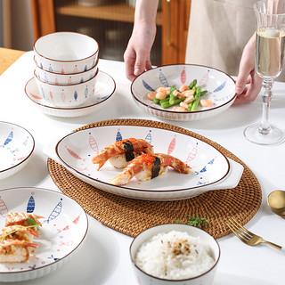 舍里 日式鱼悦陶瓷餐具家用创意米饭碗汤面碗个性菜盘子碗盘 5.25英寸半纹碗 单个入