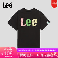 李 Lee儿童短袖T恤2024春夏圆领前胸印花套头舒适宽松棉质上衣童装 黑色 165cm