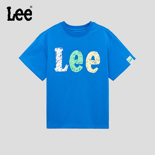 Lee儿童短袖T恤2024春夏圆领前胸印花套头舒适宽松棉质上衣童装 蓝色 140cm