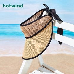 hotwind 热风 2023年夏季新款女士可收纳拼接空顶草帽大檐遮阳出游太阳帽