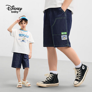 Disney 迪士尼 童装儿童男童牛仔中裤快速吸湿透气百搭裤子24夏DB421NE02蓝160 深牛仔蓝