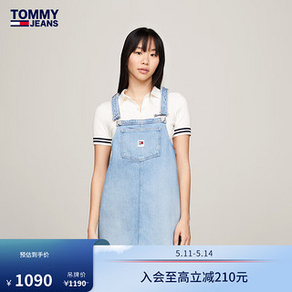 TOMMY JEANS24春夏女装经典布标大口袋宽松牛仔背带裙DW0DW17678 牛仔蓝1AB S