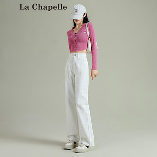 La Chapelle 2024春季甜酷时尚高腰宽松小个子直筒小个子牛仔裤女 白色长裤 M